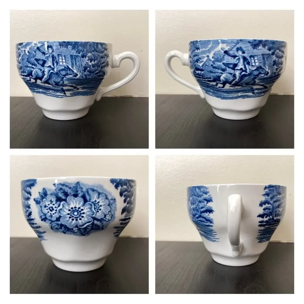 Staffordshire England Liberty Blue Tea Cups Colonial Set of Three